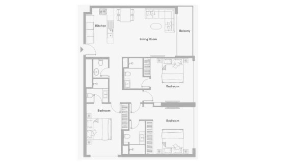 Планировка квартиры 3 спальни в ЖК LUMA PARK VIEWS № 11011 (2D)