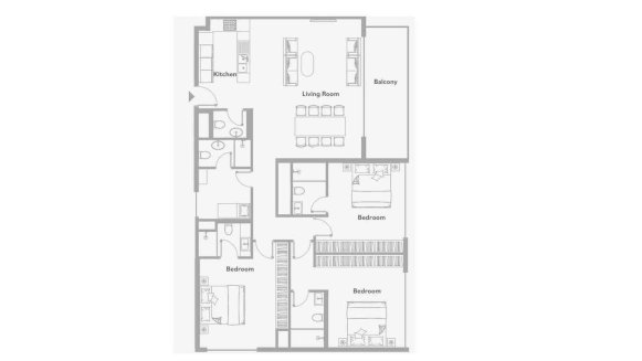 Планировка квартиры 3 спальни в ЖК LUMA PARK VIEWS № 11012 (2D)