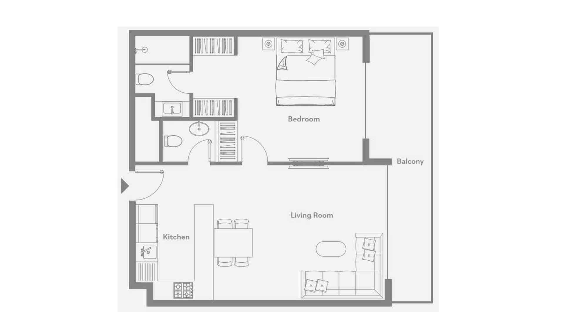 Планировка квартиры 1 спальня в ЖК LUMA PARK VIEWS № 11008