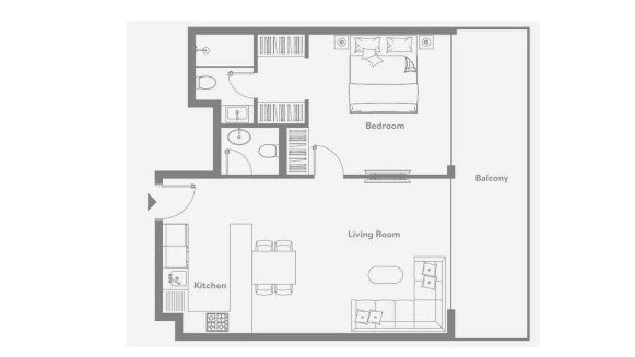 Планировка квартиры 1 спальня в ЖК LUMA PARK VIEWS № 11007 (2D)