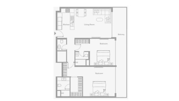 Планировка квартиры 2 спальни в ЖК LUMA PARK VIEWS № 11009 (2D)